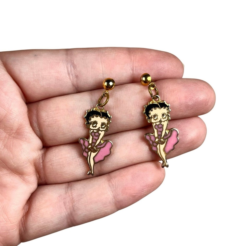 Vintage Betty Boop Earrings Retro Cartoon Jewelry 90s Collector Gift Pierced Ear